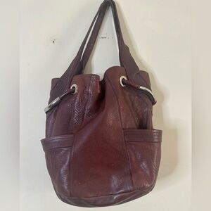 b. makowsky Deep Burgundy Pebbled Leather Shoulder Tote